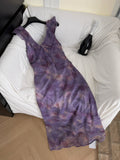 Tie Front V Neck Purple Maxi Dress