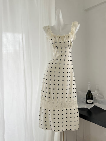 Delicate Lace Vintage-Inspired Polka Dot Dress
