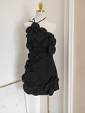 Halter Black Flower Short Mini Homecoming Dress