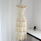 Cascading Ruffles Vintage-Inspired Cream Dress