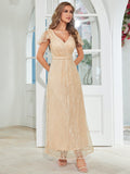 Champagne Long Lace Wedding Guest Dress