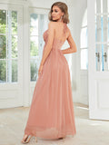 Pink Contrast Lace Tie Back Bridesmaid Dress