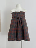 Plaid Strapless A-Line Mini Dress with Self-Tie Bow