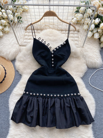 Eye-Catching Pearl Black Mini Dress