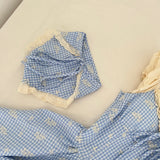 Vintage Inspired Blue Check Dress with Hood