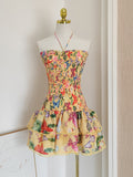 Print Short Mini A Line Floral Halter Ruffles Homecoming Dress