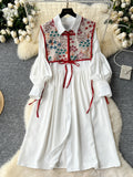 Floral Embroidered Vest White Dress Set