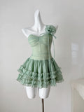 Ruffled Skirt Mint Green Strapless Mini Dress