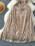Flowing Glitter-Embellished Evening Dress