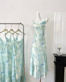 Blue Marble Print Midi Naxi Summer Dress