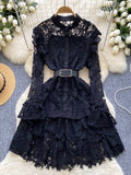 Elegant Belt Matching Slip Green Lace Dress