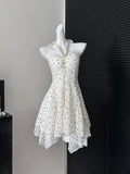 Elegant Polka Dot Halter Neck Dress