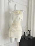 Bow & Lace One Shoulder Pink Satin Dress