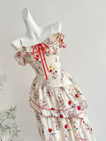 Tie Front Fluttery Sleeves Asymmetric Floral Maxi Dress