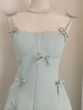 Short Mini Bow Green Spaghetti Straps Homecoming Dress