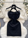 Bold Black Embellished Neckline Mini Dress