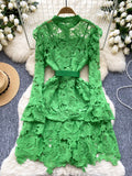 Elegant Belt Matching Slip Green Lace Dress