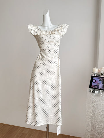 Ruffled Shoulder Retro-Inspired Polka-Dot Dress