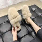 Fur Slippers Women's Outerwear Mules Shoes Flat