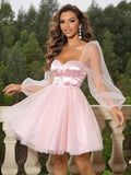 Radiant Orchid Puff-Sleeve Tulle Skirt Dress