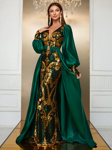 2024 Peacock Poise Embellished Ballroom Green Prom Dress Custom Made 2024 Peacock Poise Embellished Ballroom Green Prom Dress Custom Made