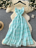 Graceful Tie Up Bow Light Blue Checkered Sundress