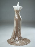 Spaghetti Straps Trumpet Mermaid Champagne Sequin Prom Dress
