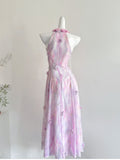 3D Flowers Whimsical Tie Dye Halter Dress