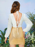 Fuchsia Tie Back Contrast Sequin Dress