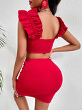 Off-Shoulder Red Crop Top and Skirt Combo