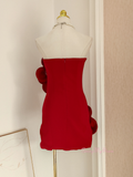 Short Mini Sheath Column Red Flower StraplessHomecoming Dress