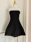 A Line Black Flower Strapless Short Mini Homecoming Dress