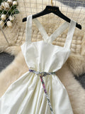 Exquisite Floral Butterfly Motif Cinched Waist Dress