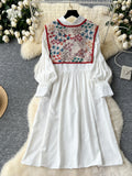 Floral Embroidered Vest White Dress Set