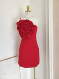 Flower Short Mini Strapless Red Spandex Homecoming Dress