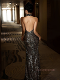 Cut Out Trumpet Mermaid Sequin Backless Halter Prom Dress