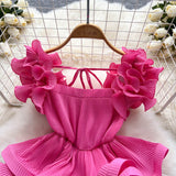 Vibrant Ruffle Elegance Bold Pink Party Dress