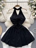 Sophisticated Black Halter Flare Dress