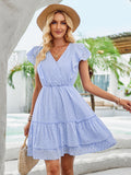 Elegant White Flutter Sleeve Lace Dress