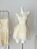 Sheer Puff Sleeves & Polka Dot Tulle Chic Short Dress