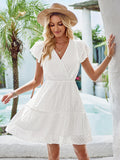 Elegant White Flutter Sleeve Lace Dress