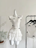 Black Cross Chic White Ruffled Skirt Set