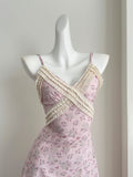 Vintage inspired Criss Cross Pink Floral Cami Dress