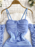 Azure Elegance Puff Sleeve Ruched Mini Dress