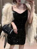 Black Short Mini Sequin Party Dress