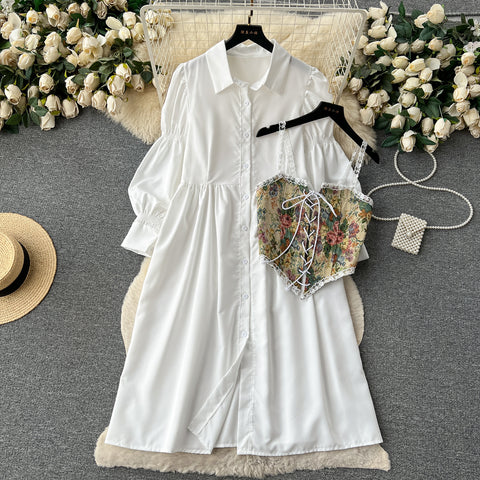 Floral Corseted Elegance Long Sleeve Causal Dress