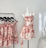 Flower Deed  Fairy Irregular Red Floral Summer Dress