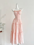 Ruffled Layers Spaghetti Strap Pink Maxi Dress