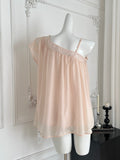 Flower & Sparkle Asymmetric Neck Satin Blouse