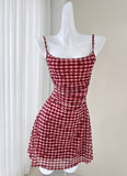 Casual Chic Red Mini Checkered Dress